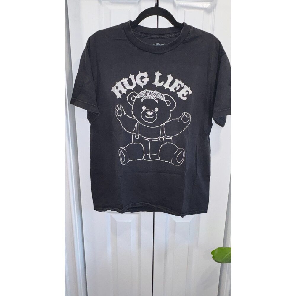 Local Celebrity Hug Life Teddy Bear Graphic T Shirt Medium Black Y2K